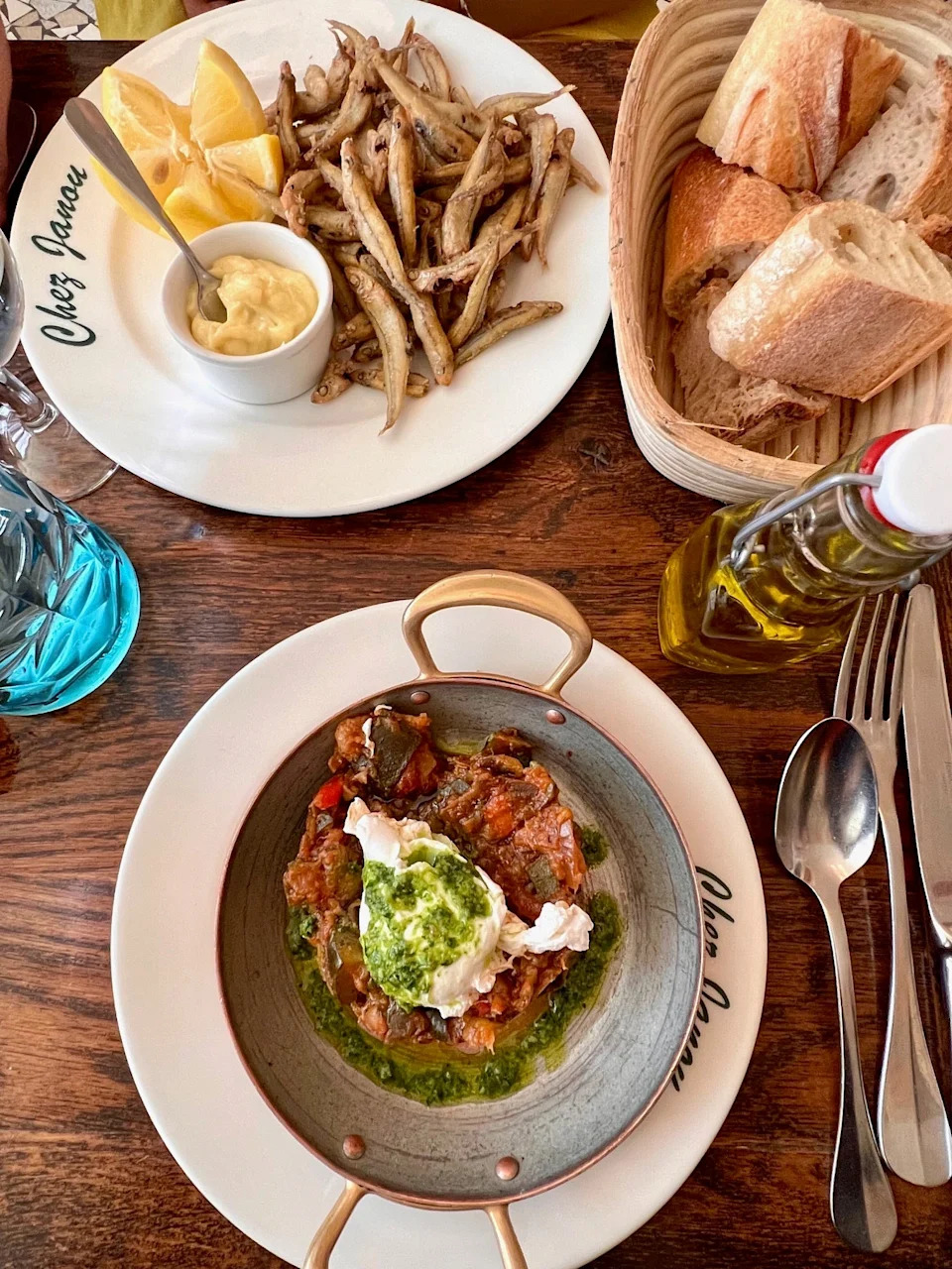 The fried sardines and ratatouille at Chez Janou