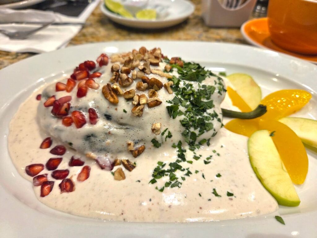 My very first chile en nogada, in Centro Historico in CDMX during Sep 15th celebrations