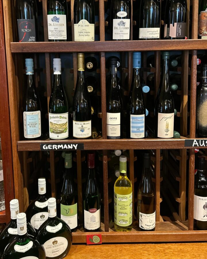 At Ferry Plaza Wine Merchant in San Francisco, customers gravitate toward unoaked or moderately oaked whites like California Sauvignon Blanc, German Riesling (pictured), and bubbly at all price points at this time of year.