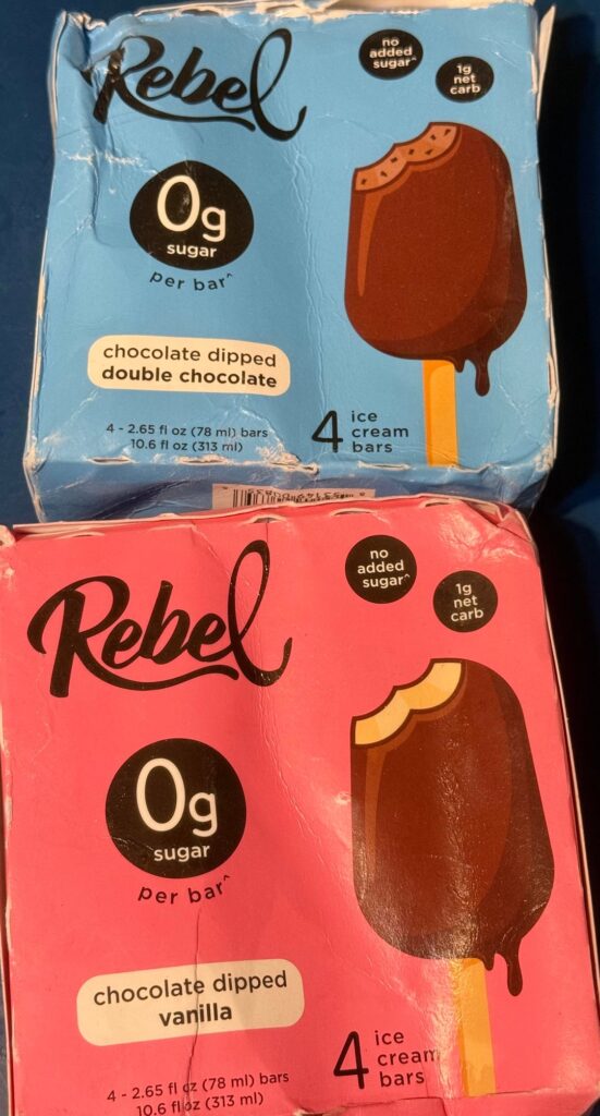 Rebel keto ice cream bars—Destroyed box, decent product
