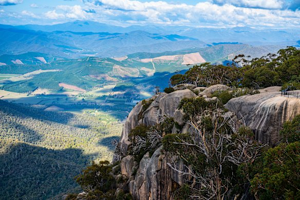 The view from the top – looking over the Alpine Valleys from Mount Buffalo.
