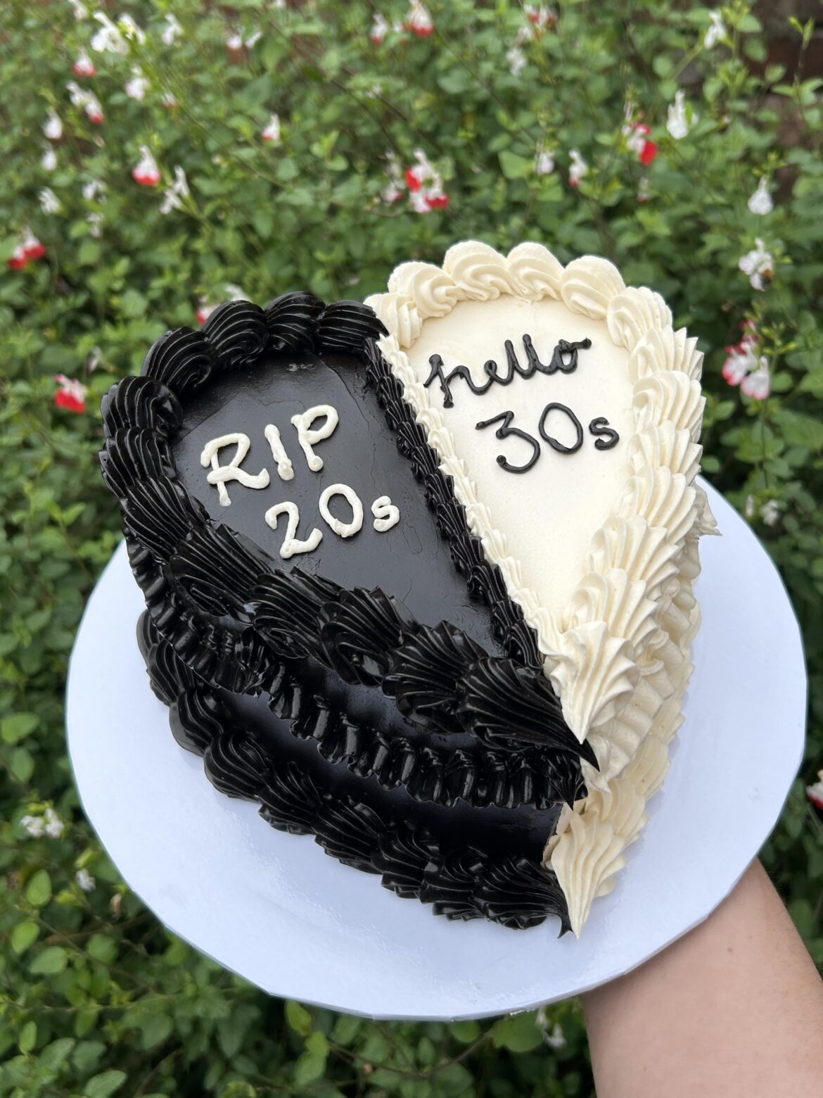 Split heart cake for a birthday!