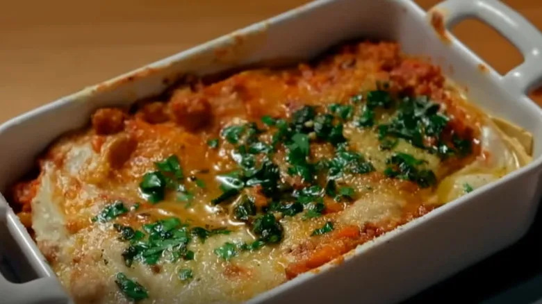 close-up of Bobby Flay's lasagna on 