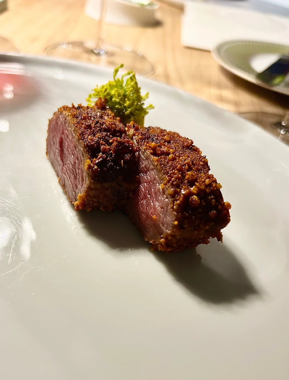 Lamb with hazelnut suya, yam and apricot.