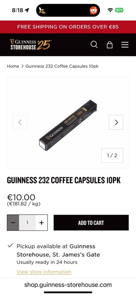 Guinness 232 Nespresso Compatible Capsules Guinness 232 Nespresso Compatible Capsules