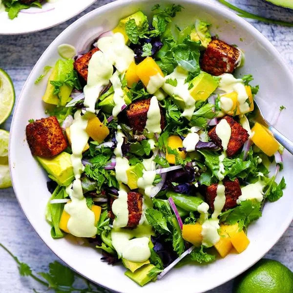 Mango Avocado Salad with Blackened Tofu | Forks & Foliage