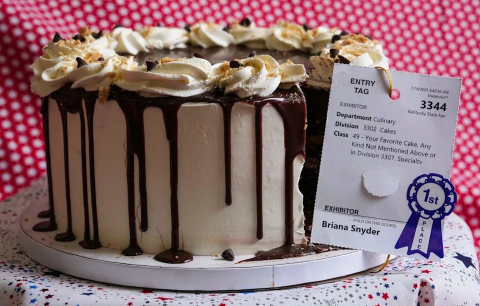 Briana Snyder's "I like s'mores a latte" cake which took the blue ribbon in the "Your Favorite Cake" division at the 2025 Kentucky State Fair.