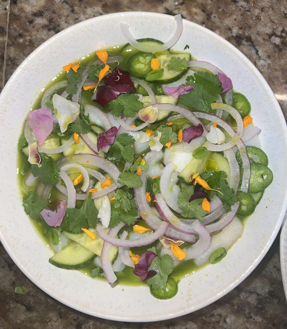 Scallops green agua chile