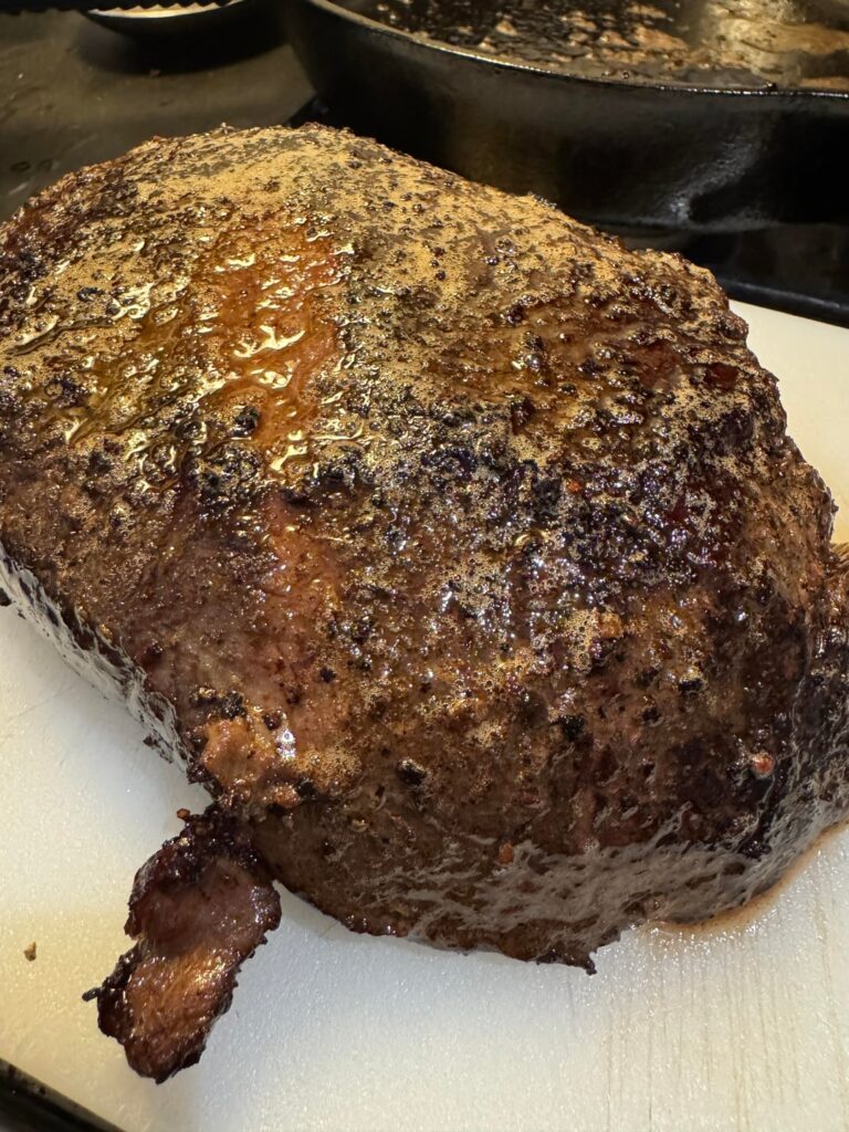 Sous vide London broil, 6 hours @ 131