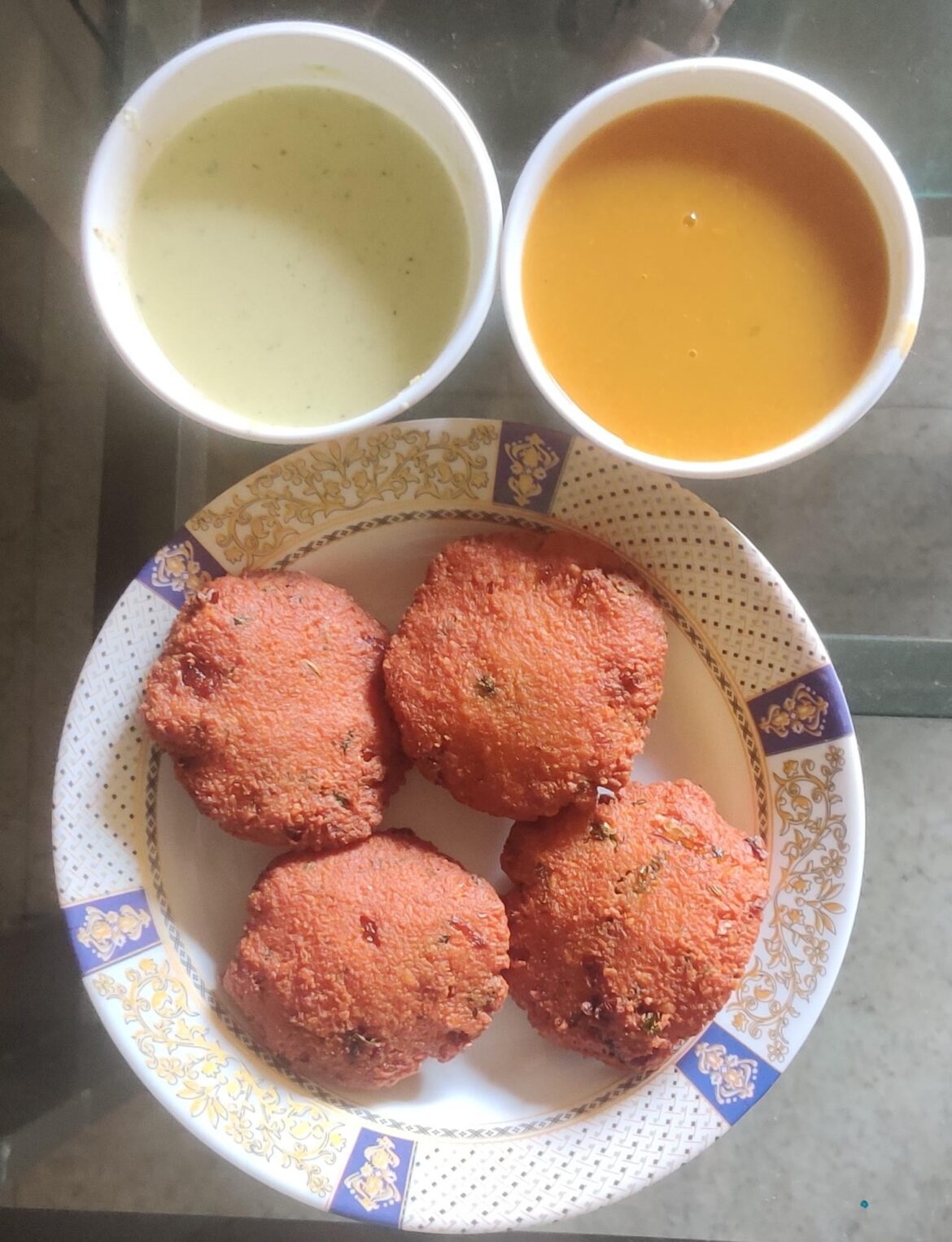 My breakfast today is - Dal Vada, chutney and sambar