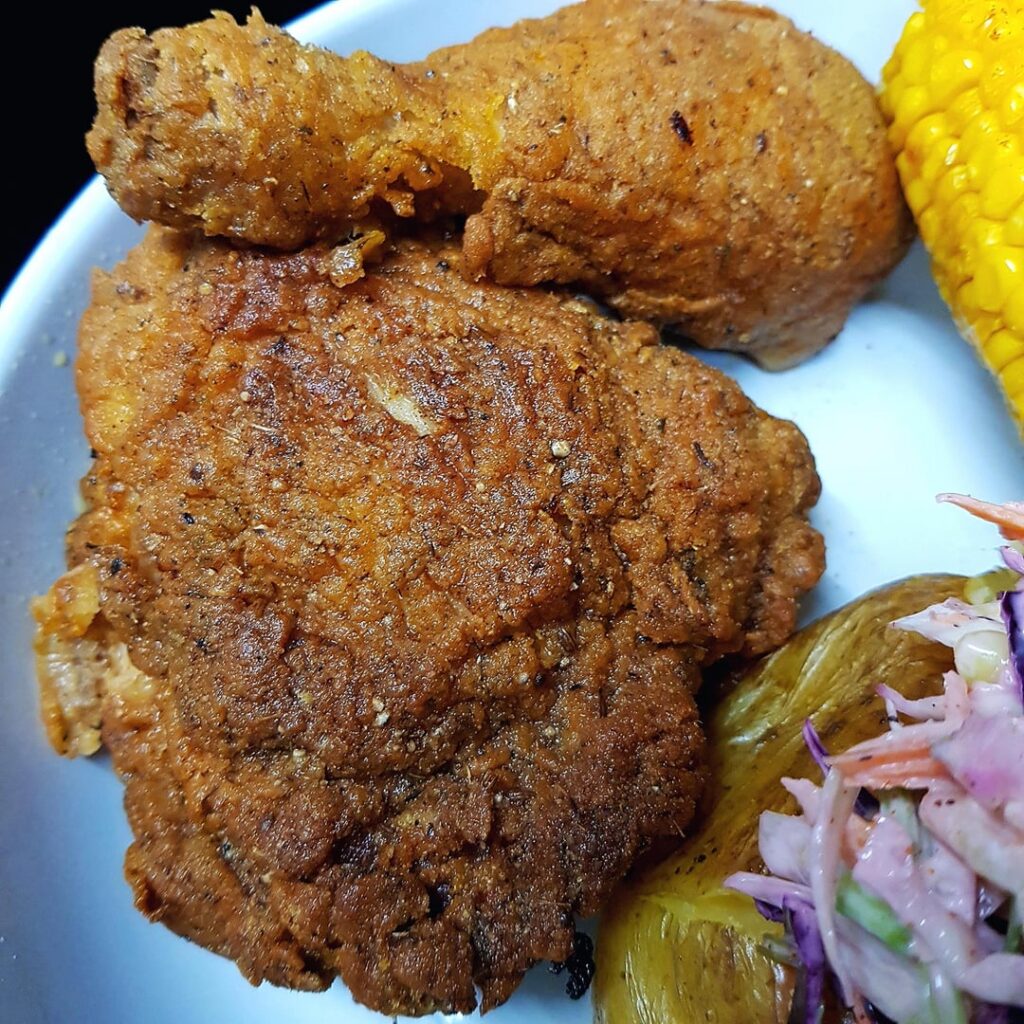 Need to Sell a Kidney for KFC These Days.... so I Made My Own. Fried Chicken, Baked Potato, Slaw and Corn..... Plus Lemon Flapjack Bars for Dessert!