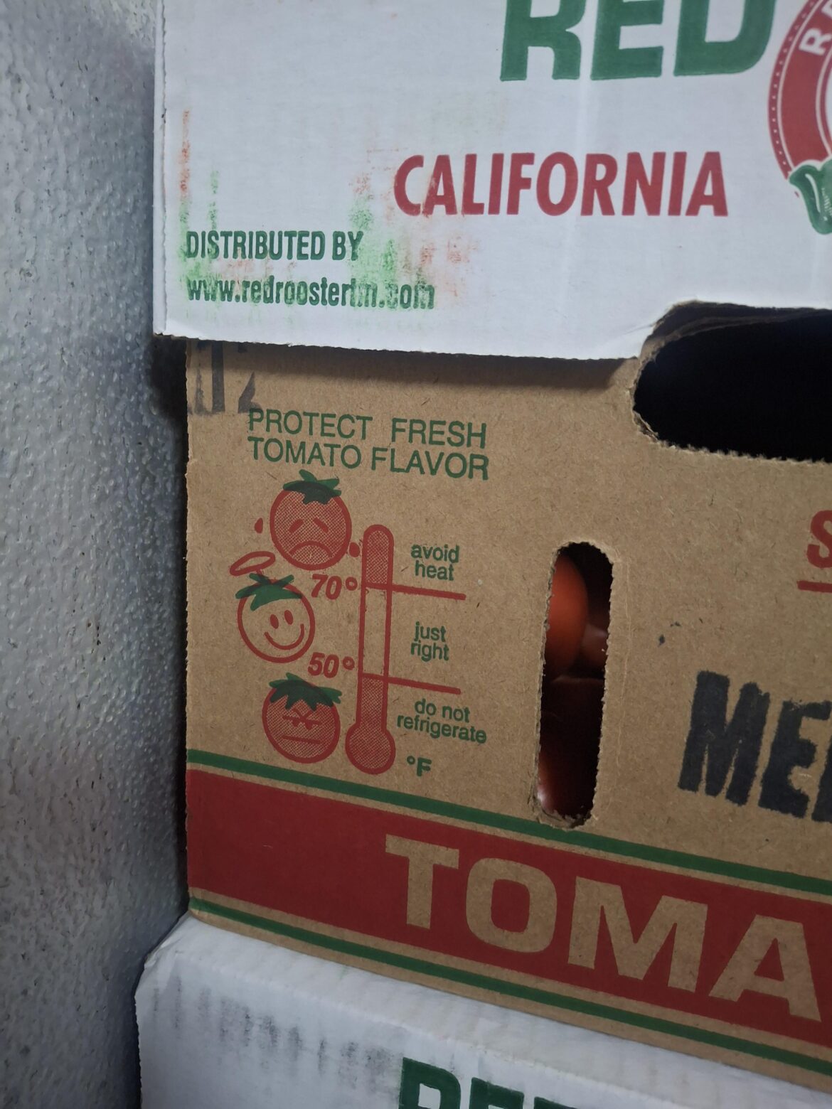 Our new tomato supplier has this cool infographic on the box (that we keep in the walk-in, at °37F)