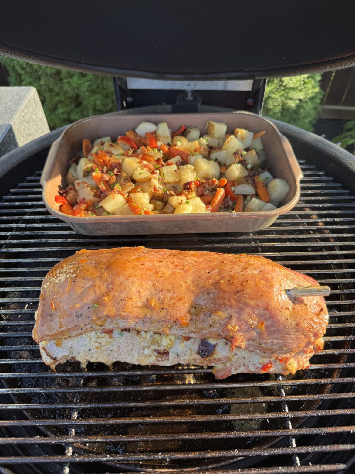 Blue cheese, bacon, and sun dried tomato stuffed pork loin