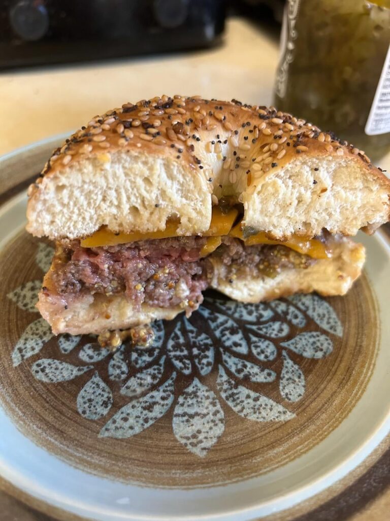 Breakfast Bagel Cheeseburger
