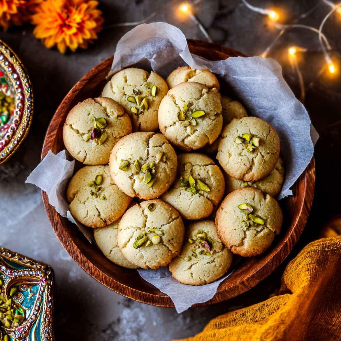 Nankhatai - Indian Shortbread Cookies with Pistachios