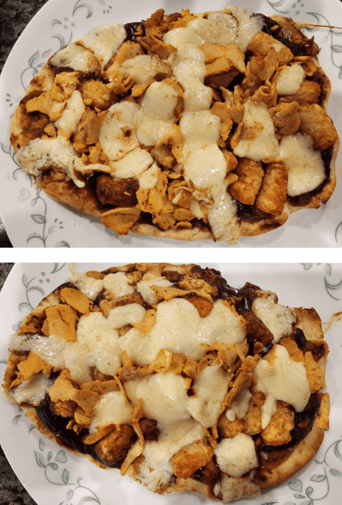 brown gravy chicken steak umm poutine tater tot Pizza (I made 2)