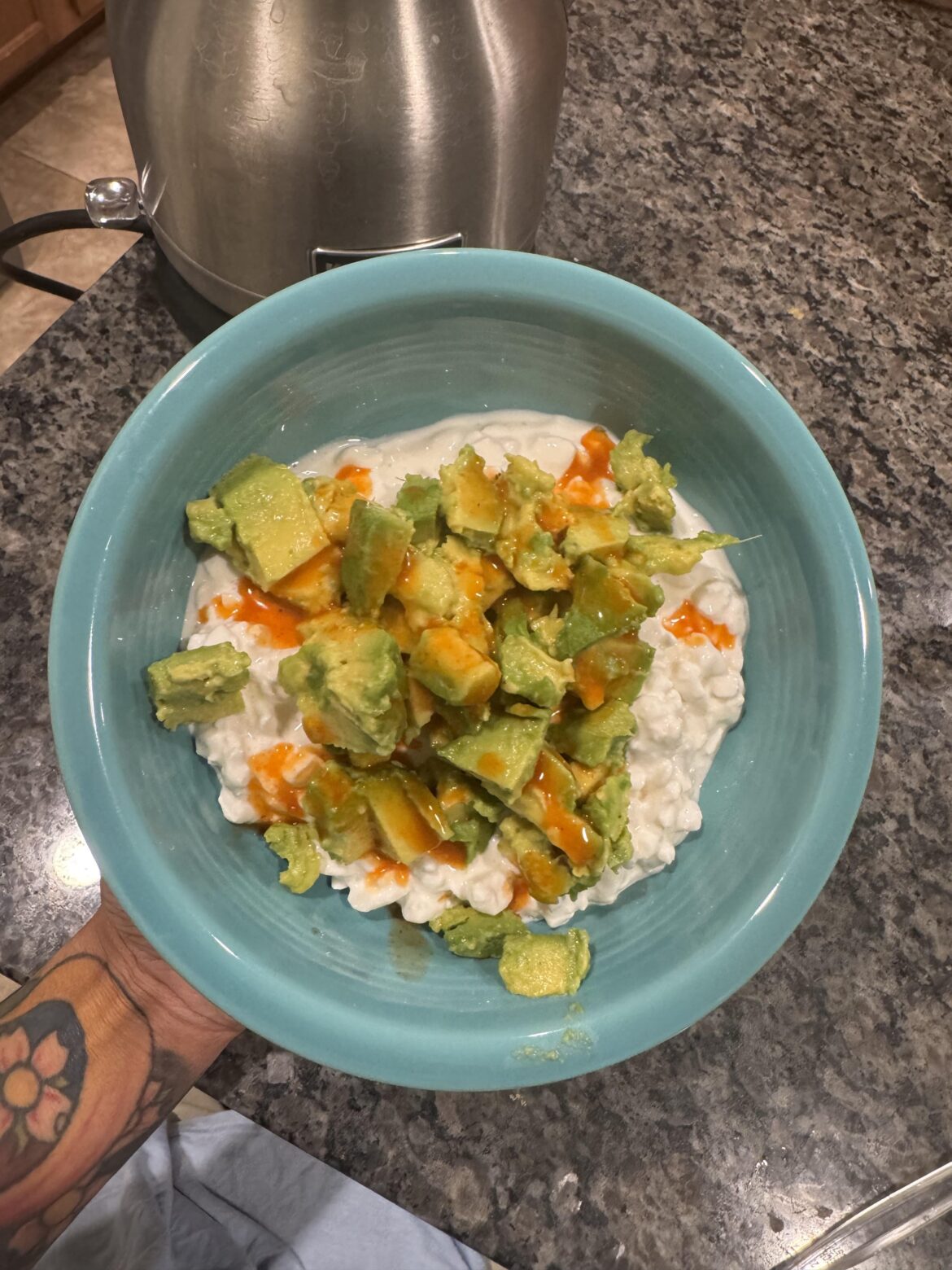 Avocado cottage cheese bowl! My favorite zero effort meal.