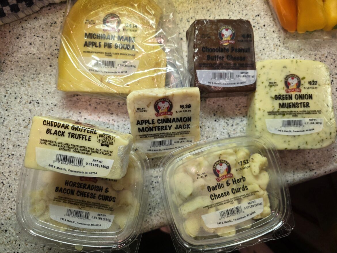 My cheese haul from Frankenmuth Cheese Haus.