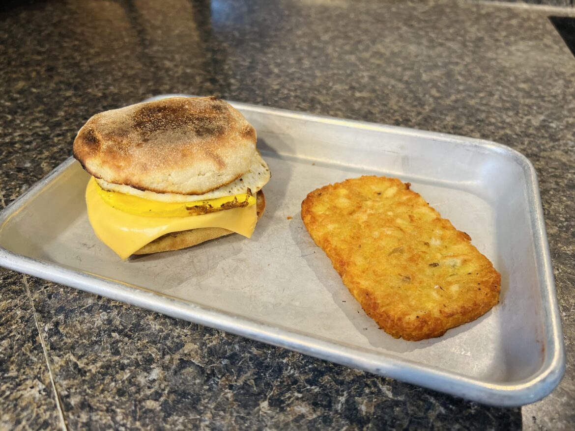 Sausage, egg, and cheese (Mc)muffin and a hash brown for brunch.