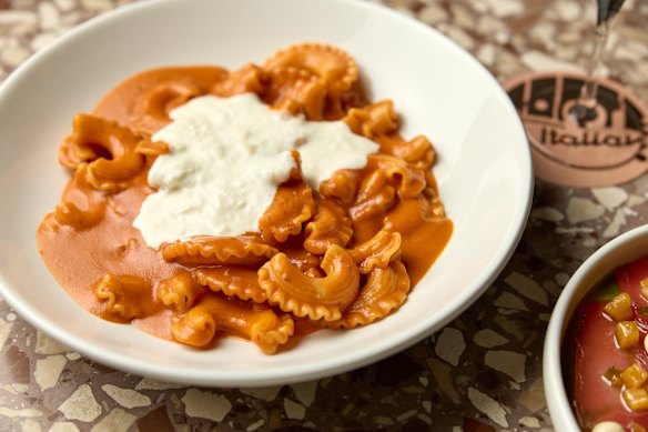 Vodka paccheri with nduja and stracciatella.