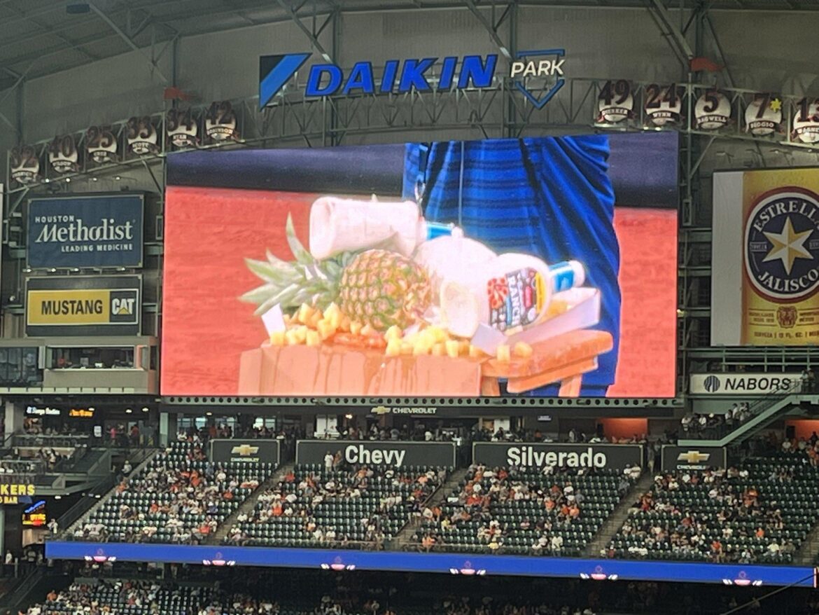 [Phillips] Orbit, the Astros' mascot, just dumped several cans of pineapple, 2 whole pineapples and some ranch dressing on a pizza pie in front of the Yankees' dugout in an effort to irritate New Yorkers.