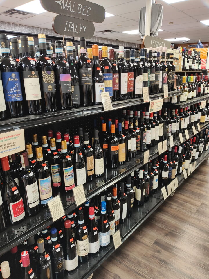 Italian wine is the most popular import category at Taylor's Wine Shop (aisle pictured).