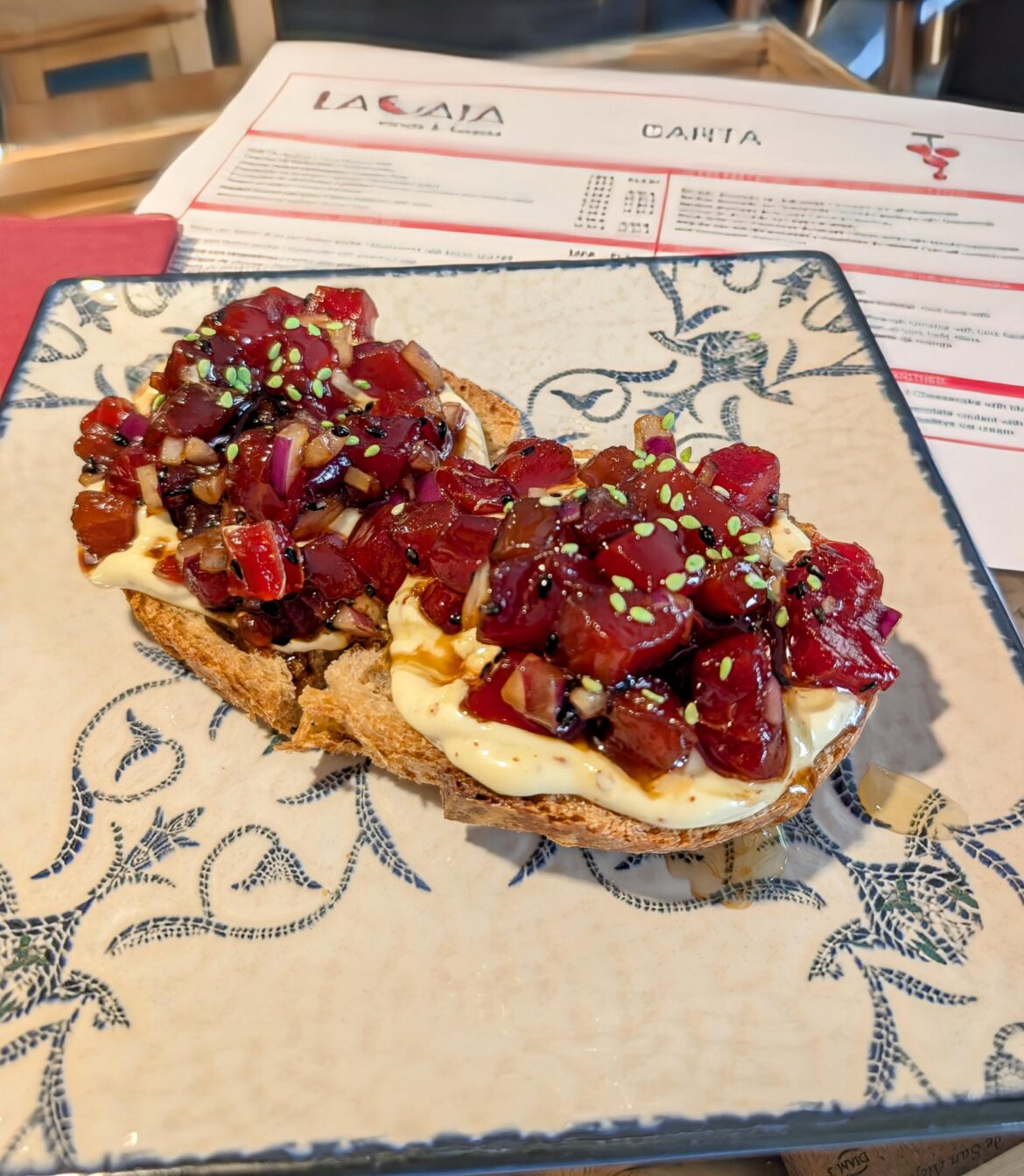 Atún Rojo with a Wasabi and Honey Mayo - best thing I've eaten in Sevilla, only 9 euros