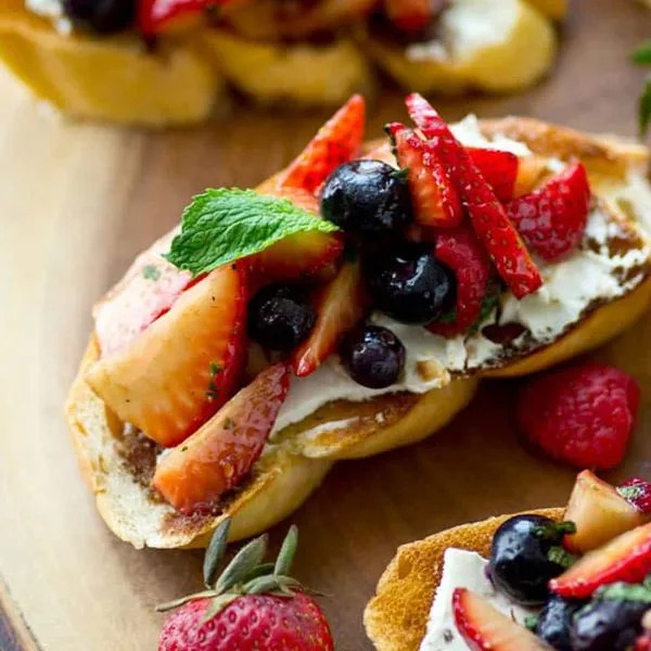 Mixed Berry Cream Cheese Breakfast Bruschetta | Rebecca Firsker