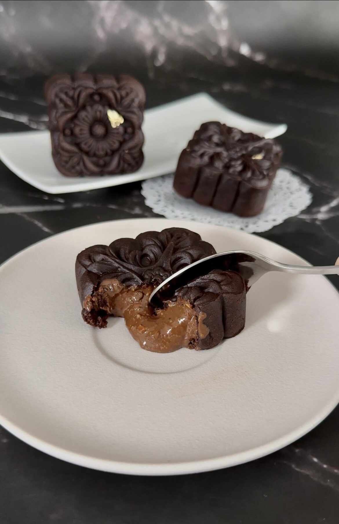Cut shot of my Molten Chocolate Mooncakes 🥮