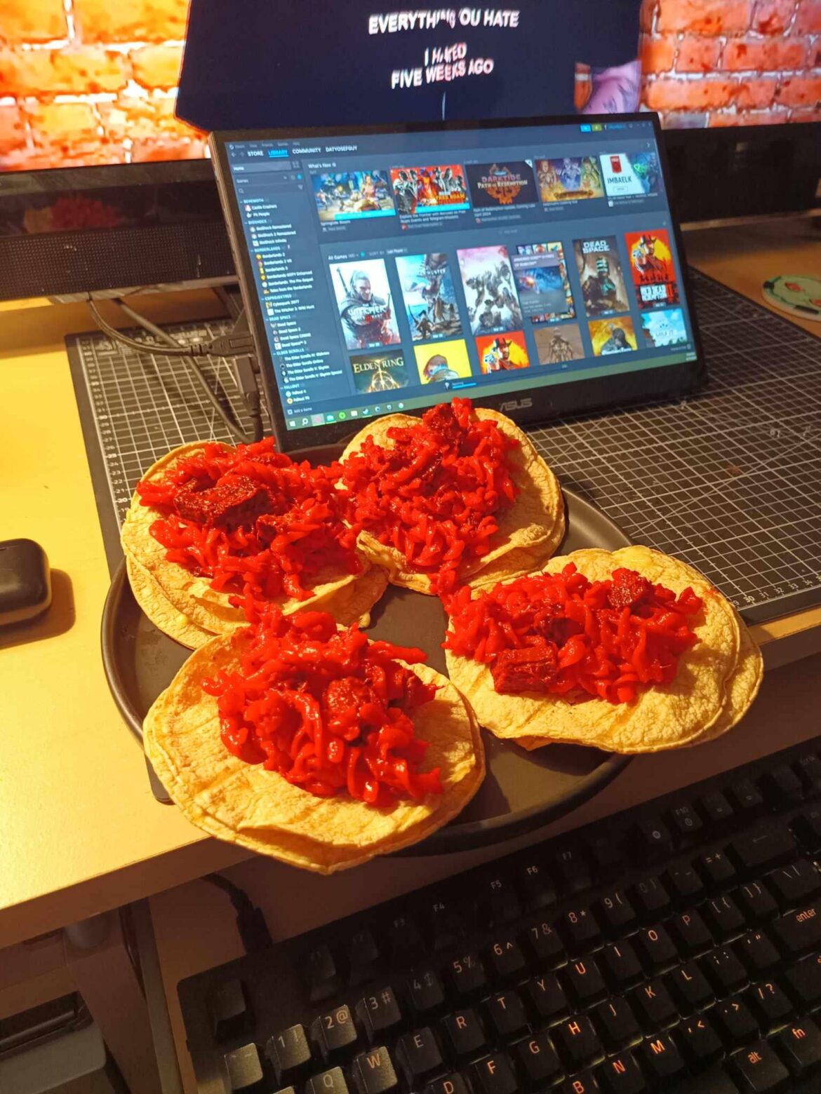 Husband puts flaming cheetos mac & cheese on corn tortillas