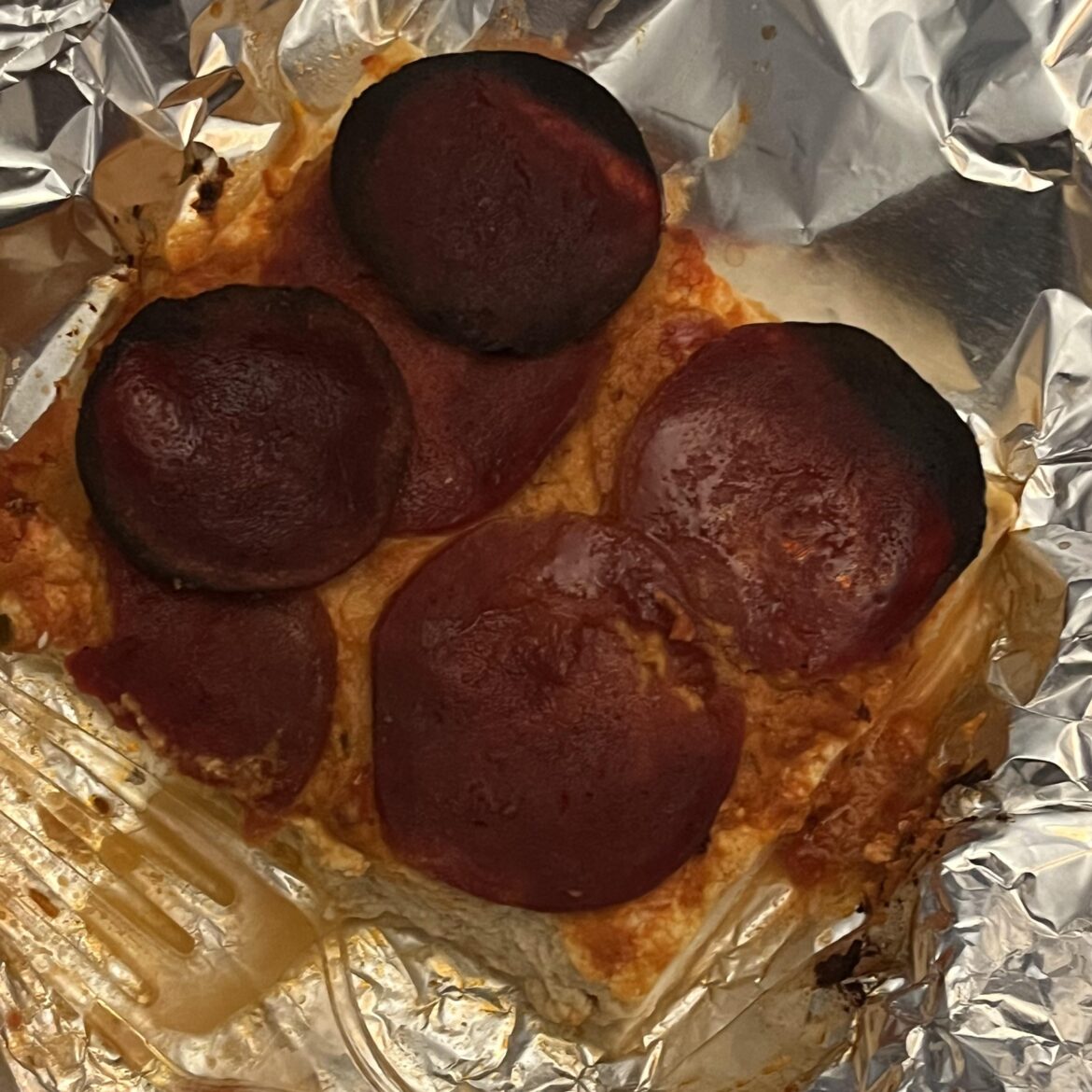 Low carb low fat vegan pepperoni tofu pizza