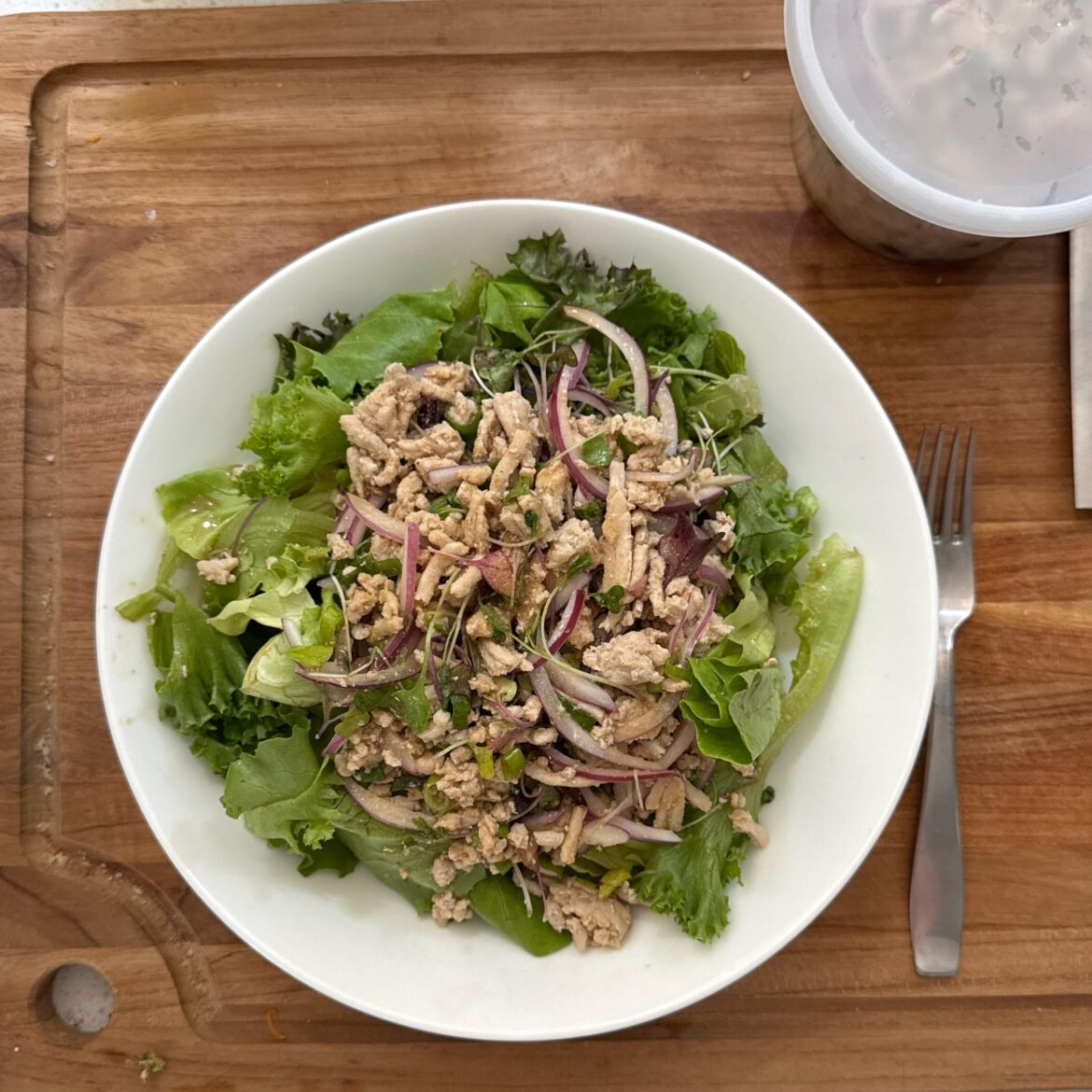 Chicken Laab Salad. ~440 calories. 47P, 23F, 13C