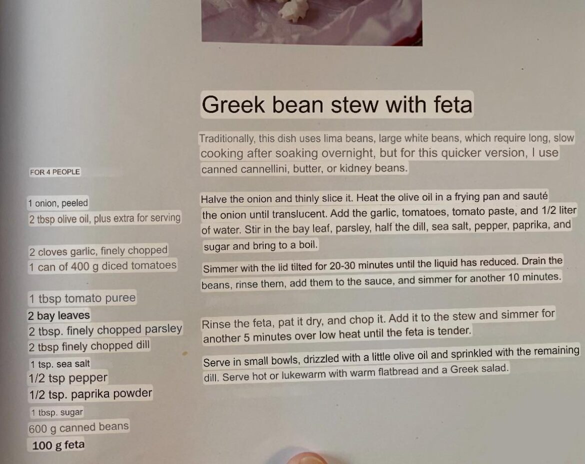 Greek bean and feta stew