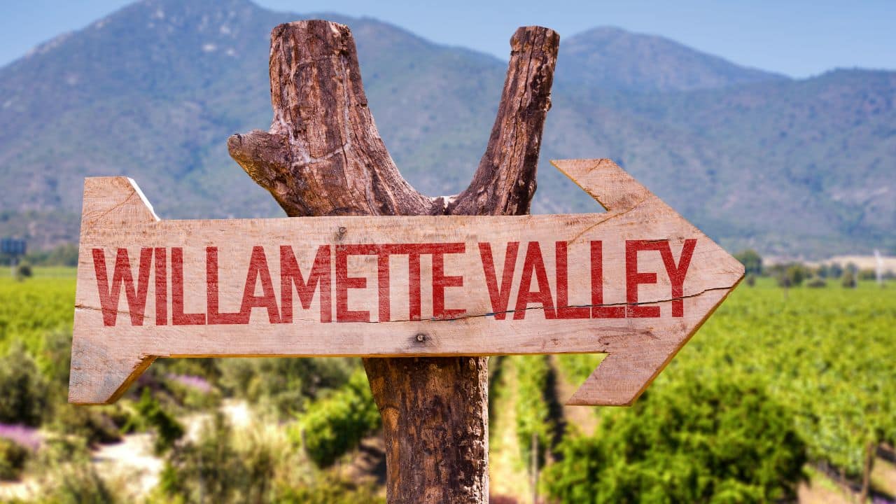 Willamette Valley wooden sign with winery background