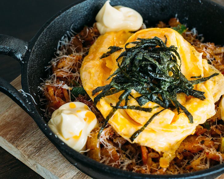 The kimchi fried rice with scrambled eggs at Blend Cafe.