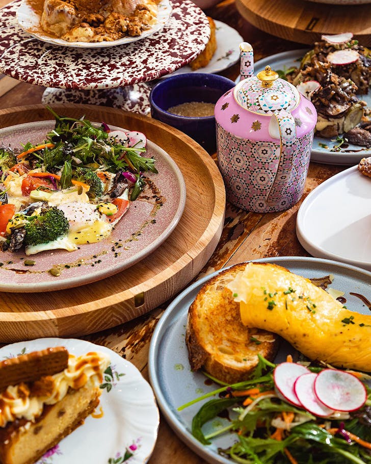 A table spread with goodies at Hill House Cafe in South Auckland.
