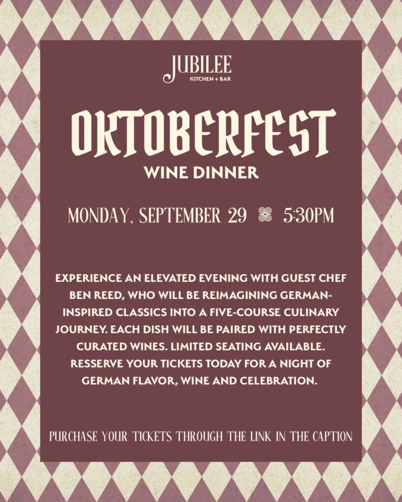 Jubilee to host Oktoberfest themed wine and dine event