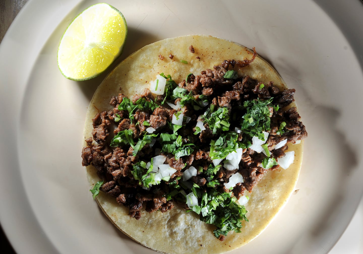 A carne asada taco at Taqueria El Amigo.