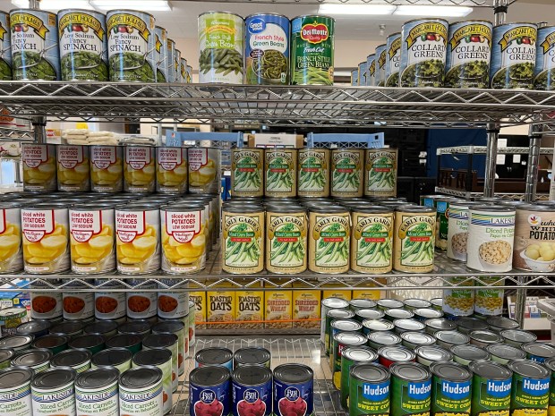 Canned goods line the shelves of the Upper Merion Area...