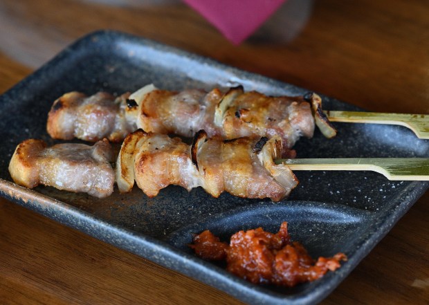 Kuro Buta skewers are served at MaruJun in San Rafael....