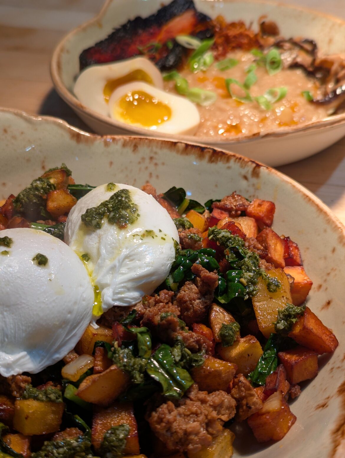 Chorizo Hash and Pork Belly Congee