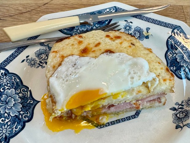 A croque madame prepared by Corre Larkin of Coco Larkin Cooks. (Photo by Brock Keeling, Orange County Register/SCNG)