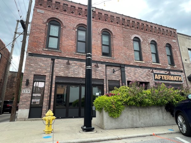 The joint storefronts at 13 N. and 15 N. Washington, the latter address formerly occupied by Aftermath cidery and winery, are planned to be converted into a side-by-side German restaurant and sister operation virtual golf, dart and gaming center in early 2026. (Philip Potempa/for Post-Tribune)