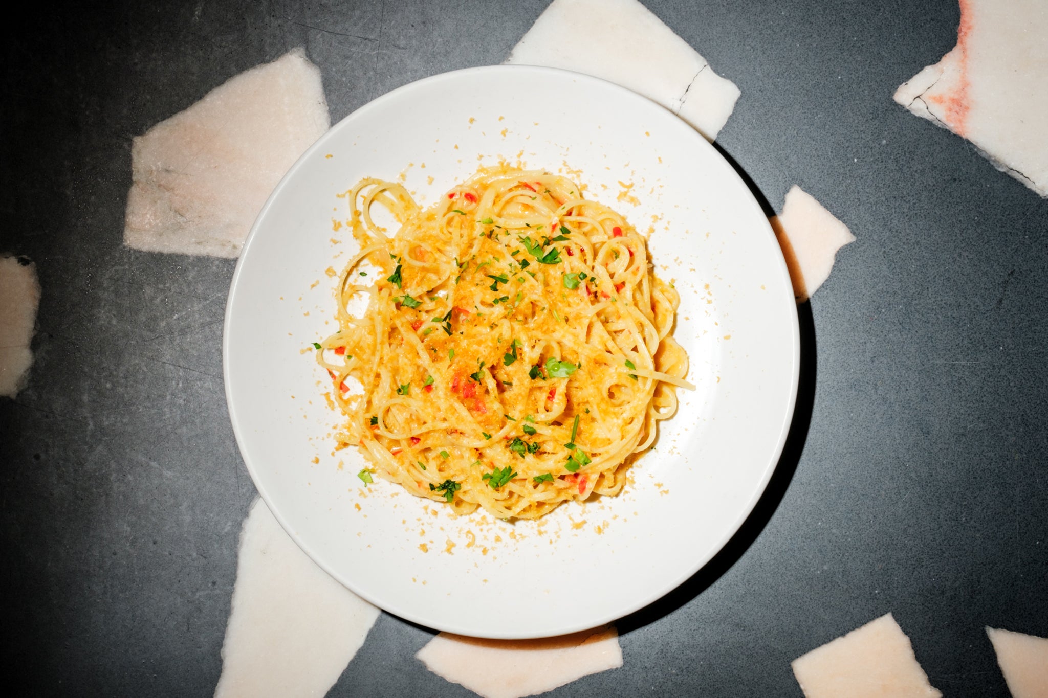 Sardinia’s answer to caviar, bottarga lends this linguine a golden, savoury punch