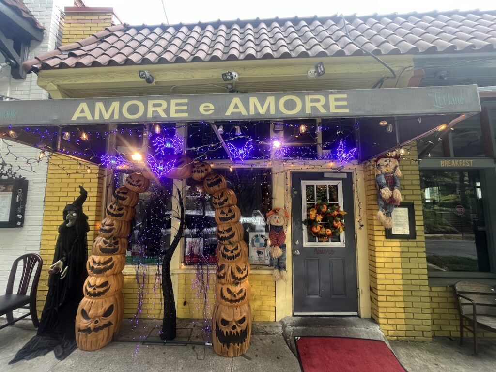 fancy halloween themed exterior of a restaurant