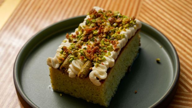 Food centerpiece, Pistachio Tres Leches Cake from chef Raul Casillas at Puesto in MIssion Valley on Tuesday, Aug. 19, 2025 in San Diego, California. (Alejandro Tamayo / The San Diego Union-Tribune)