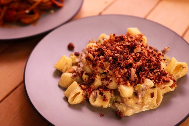 The Smoked Duck Green Chile Mac is one of the dishes slated to be on the menu at Boombots Pasta Shop, a new fast-casual spot slated to open in summer 2025 in Denver. (Boombots Pasta Shop)