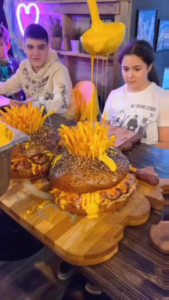 An insanely overstuffed burger