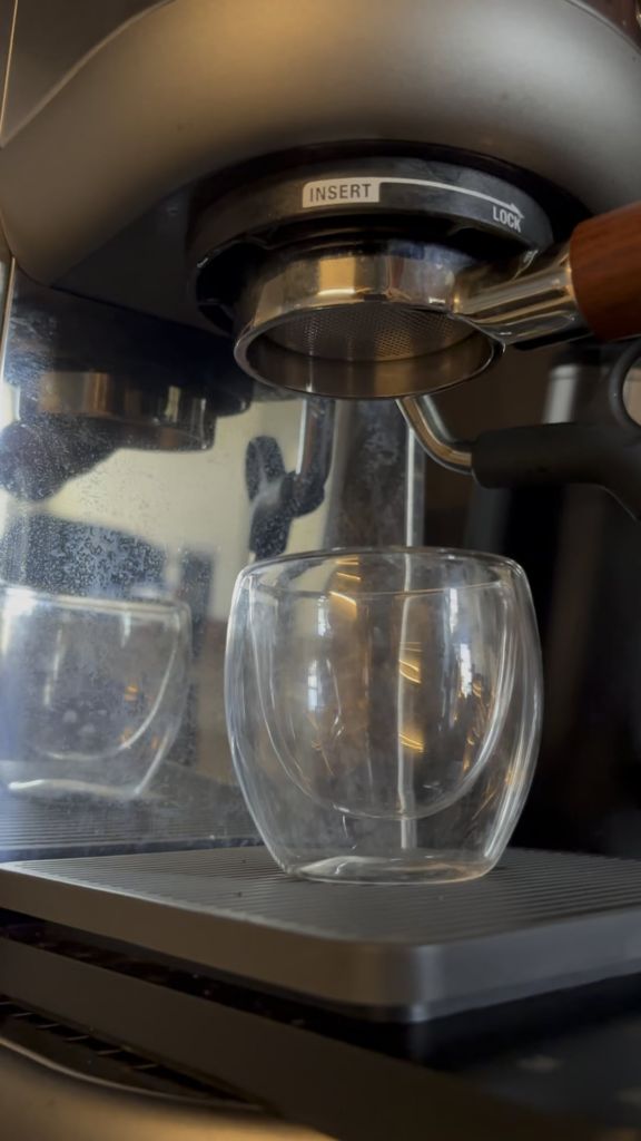 Pulled shot with Dunkin’s retail “Espresso Blend” beans