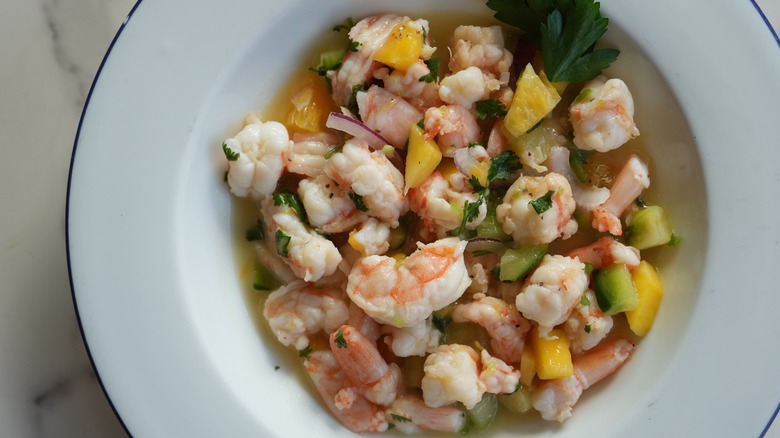 White plate of aguachile